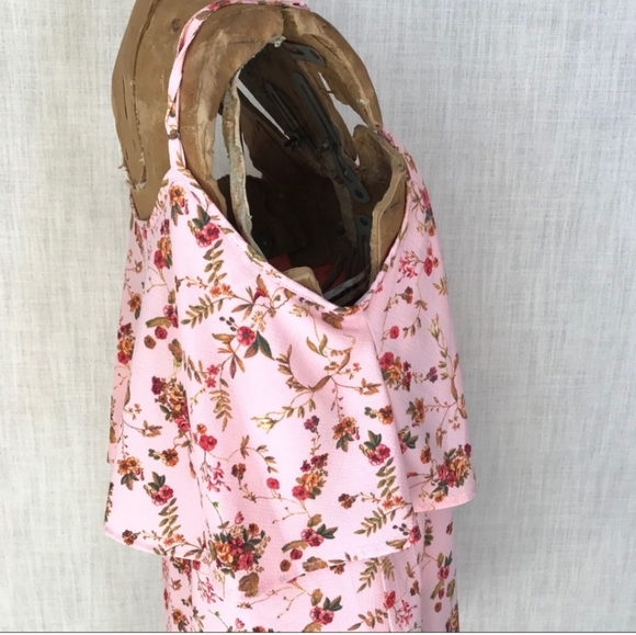 Mary & Mabel soft textured pink floral open back poly dress skinny straps medium - Picture 3 of 6